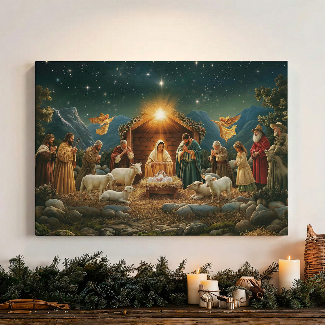 God Wooden-Framed Canvas Wall Art The Nativity Night