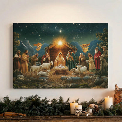God Wooden-Framed Canvas Wall Art The Nativity Night