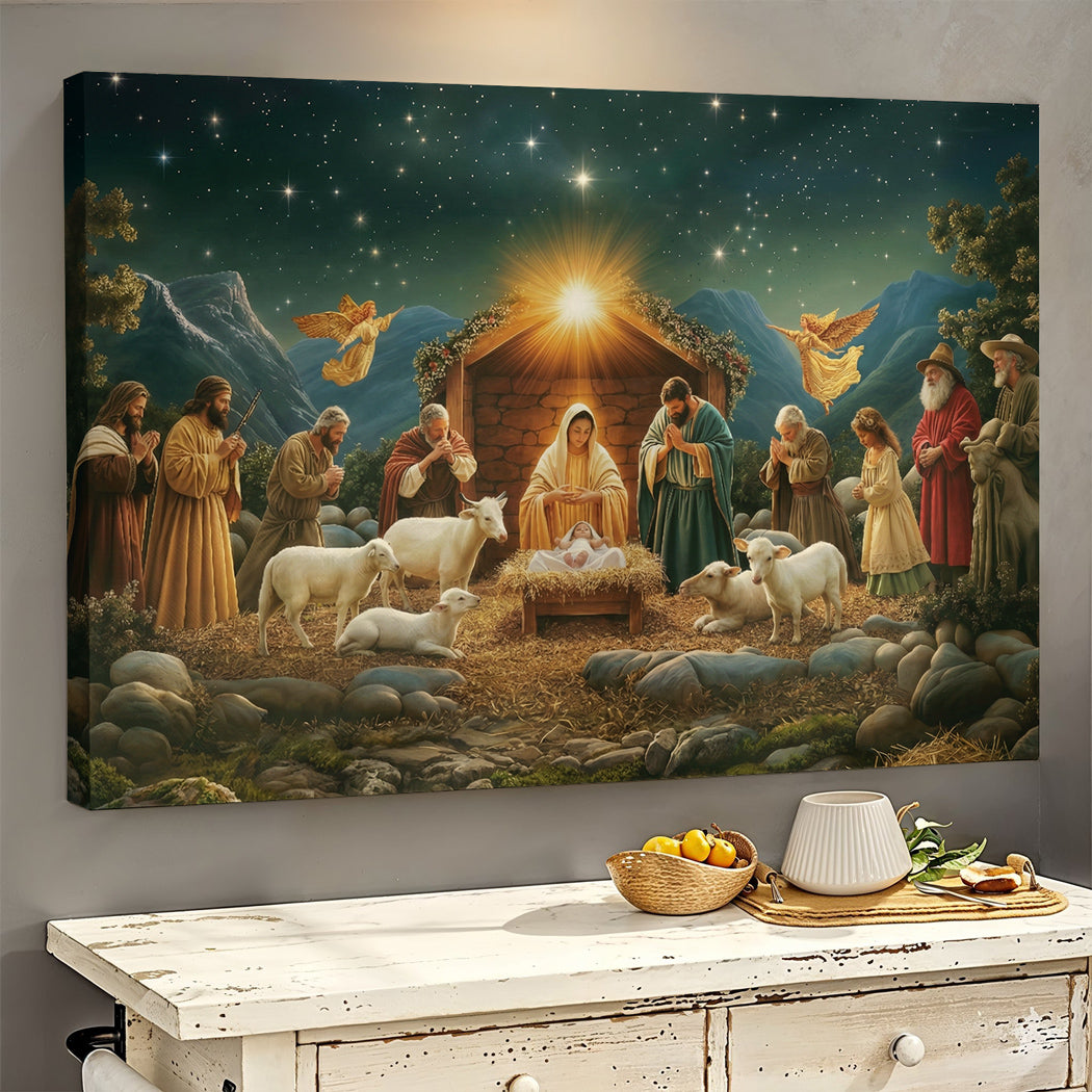 God Wooden-Framed Canvas Wall Art The Nativity Night