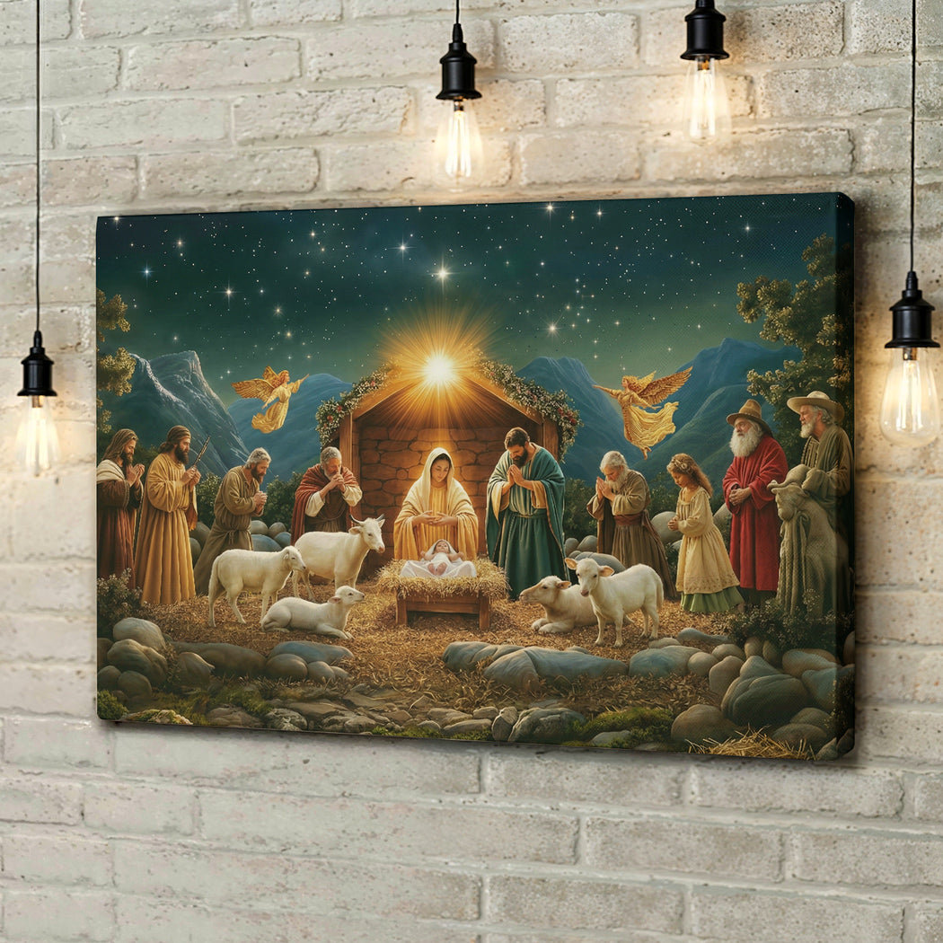 God Wooden-Framed Canvas Wall Art The Nativity Night