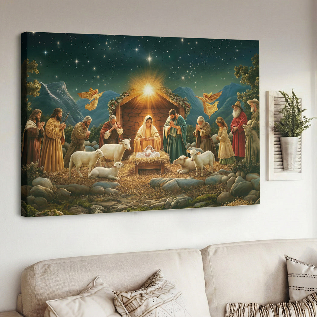 God Wooden-Framed Canvas Wall Art The Nativity Night