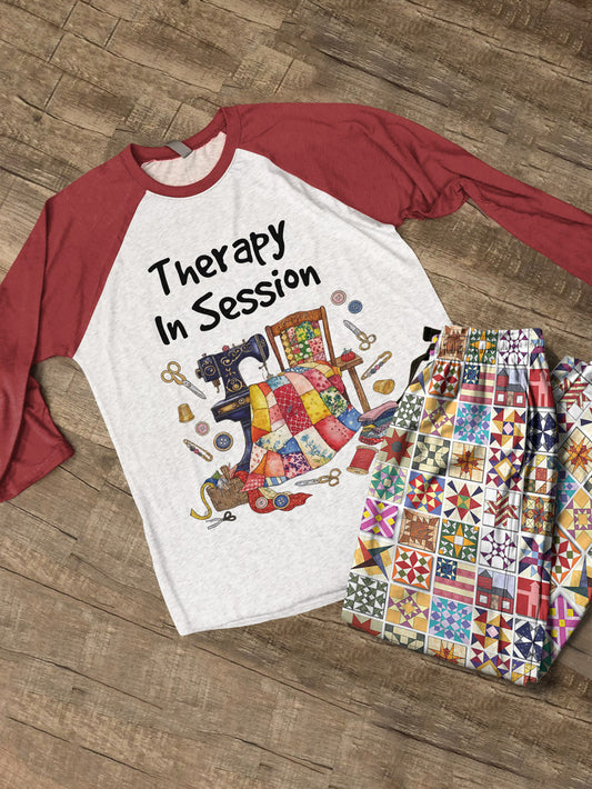 Quilting Lover Raglan Lounge Pajamas Therapy In Session