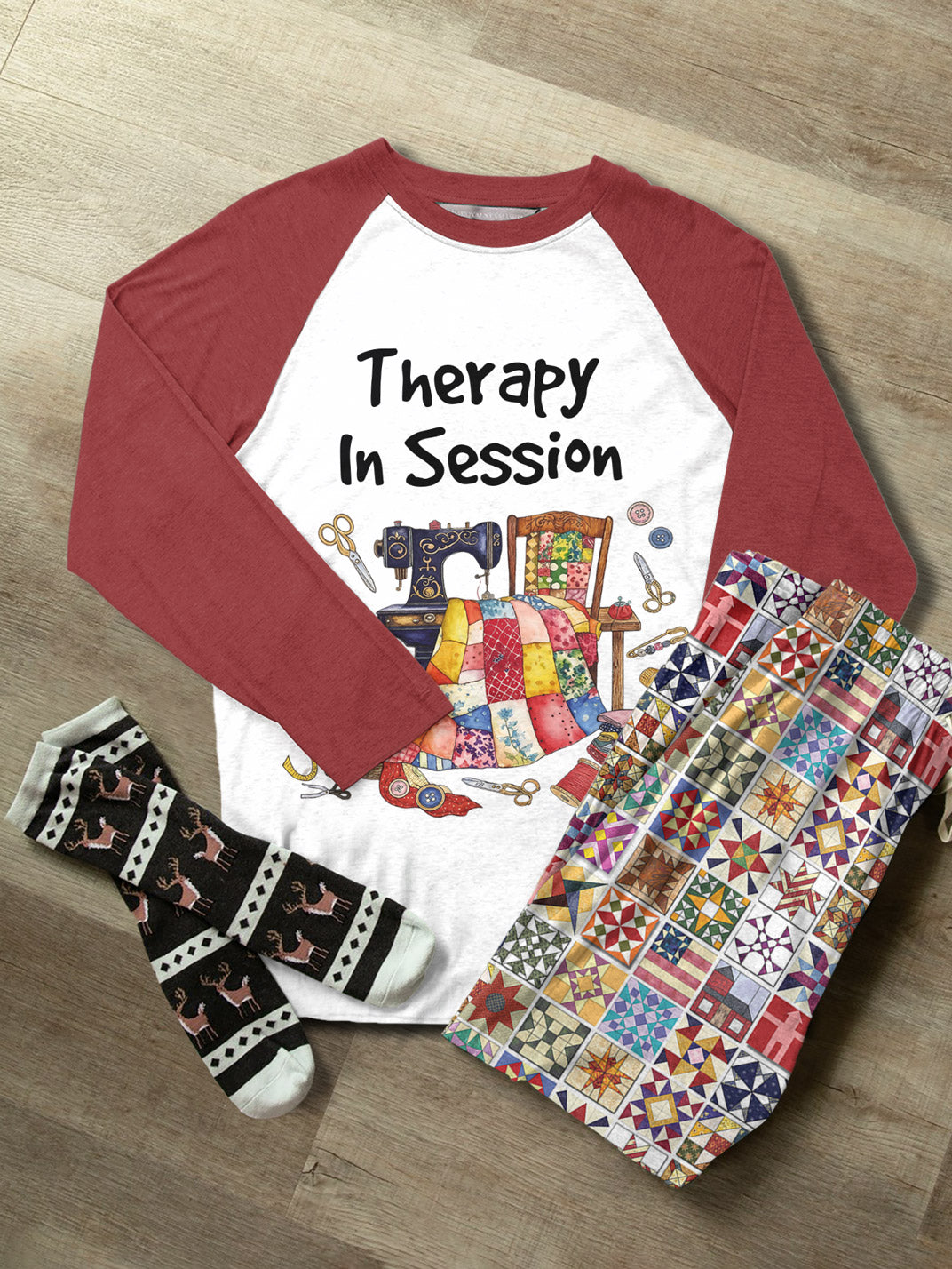 Quilting Lover Raglan Lounge Pajamas Therapy In Session