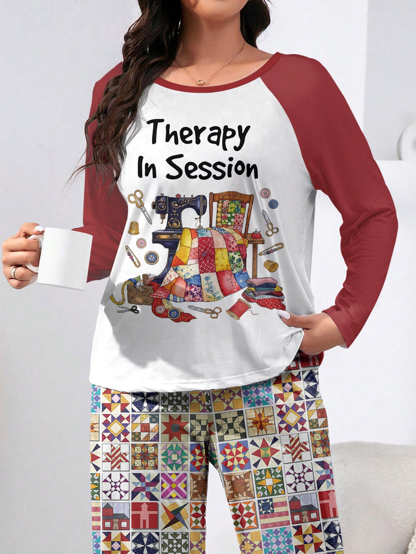 Quilting Lover Raglan Lounge Pajamas Therapy In Session