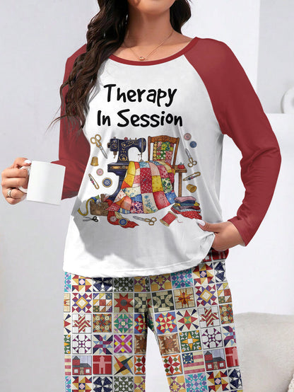 Quilting Lover Raglan Lounge Pajamas Therapy In Session