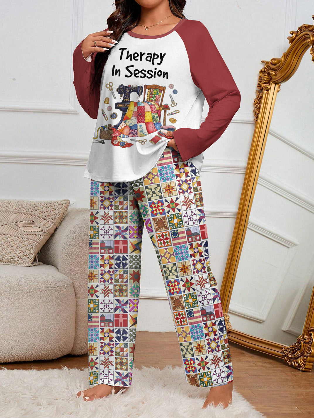 Quilting Lover Raglan Lounge Pajamas Therapy In Session