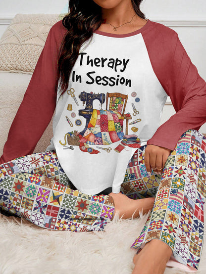 Quilting Lover Raglan Lounge Pajamas Therapy In Session