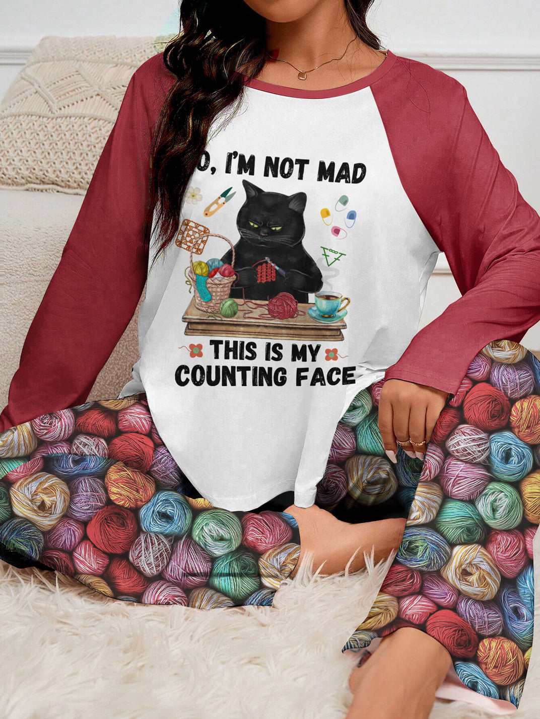 Crochet Lover Raglan Lounge Pajamas This Is My Counting Face
