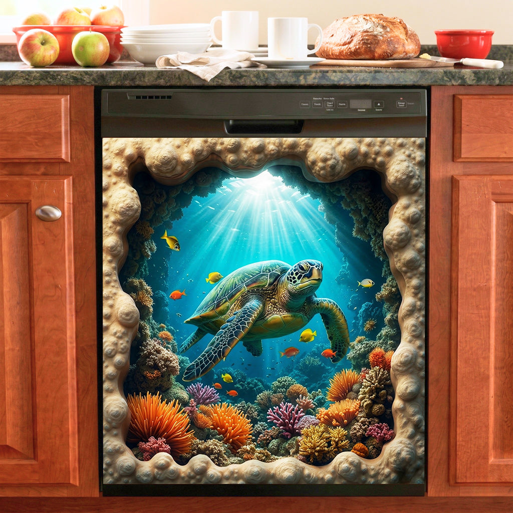 Sea Turtle Magnetic Dishwasher Cover Through The Coral