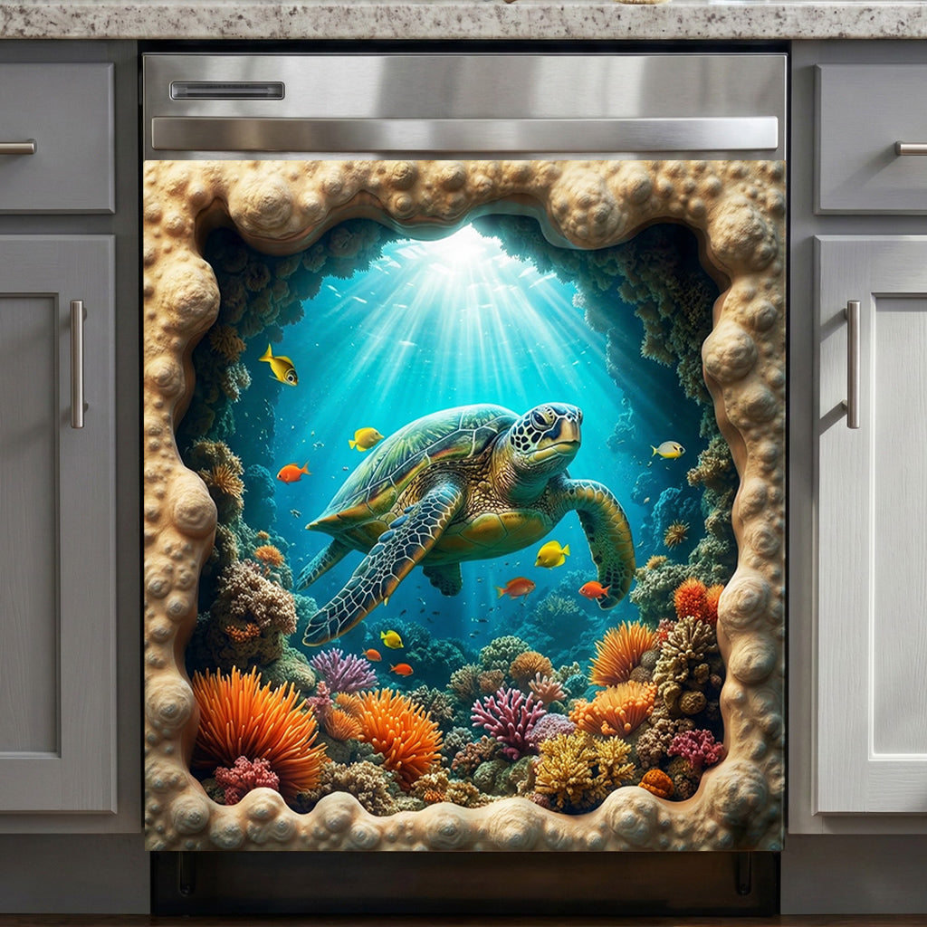 Sea Turtle Magnetic Dishwasher Cover Through The Coral