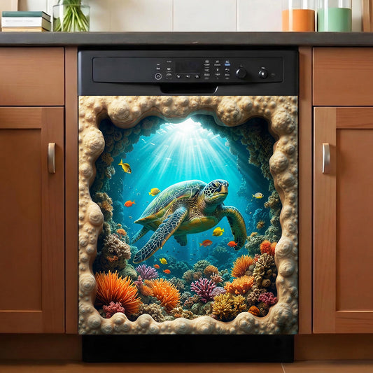 Sea Turtle Magnetic Dishwasher Cover Through The Coral