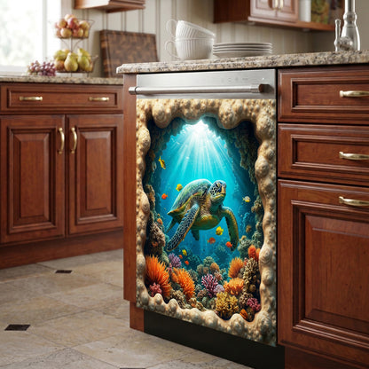 Sea Turtle Magnetic Dishwasher Cover Through The Coral