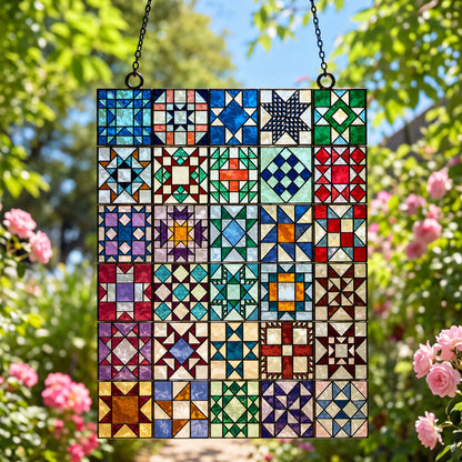 Sewing Lover Decor 3D Glass Suncatcher Traditional Quilt Blocks