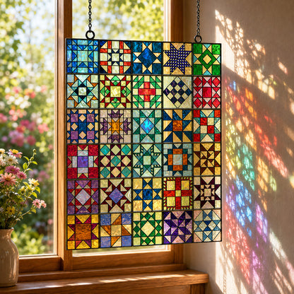 Sewing Lover Decor 3D Glass Suncatcher Traditional Quilt Blocks