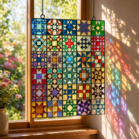 Sewing Lover Decor 3D Glass Suncatcher Traditional Quilt Blocks