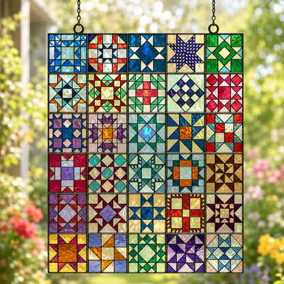 Sewing Lover Decor 3D Glass Suncatcher Traditional Quilt Blocks