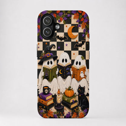 Halloween Leather Phone Case Triple Spooky Reading - Beige