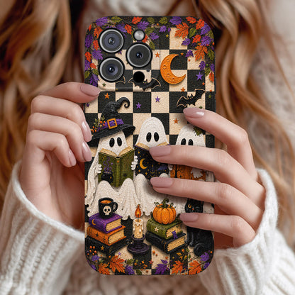 Halloween Leather Phone Case Triple Spooky Reading - Beige