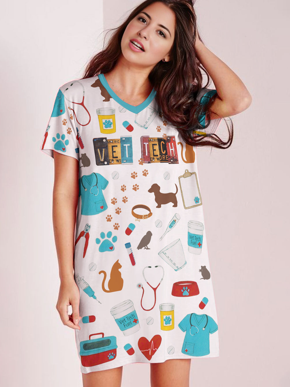 Vet Tech V-neck T-shirt Dress Vet Tech Vibes