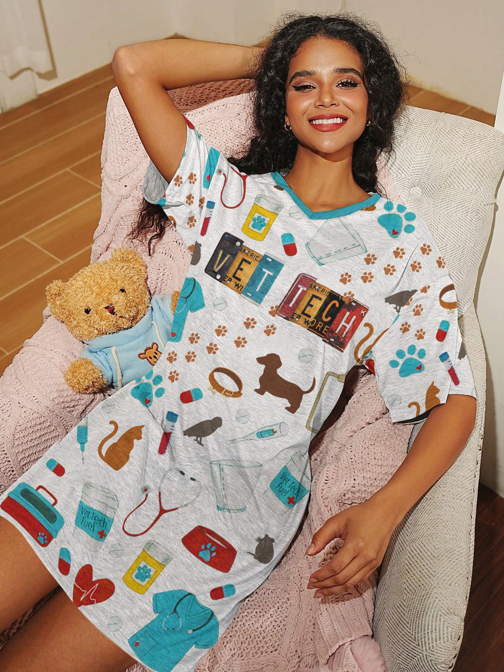 Vet Tech V-neck T-shirt Dress Vet Tech Vibes