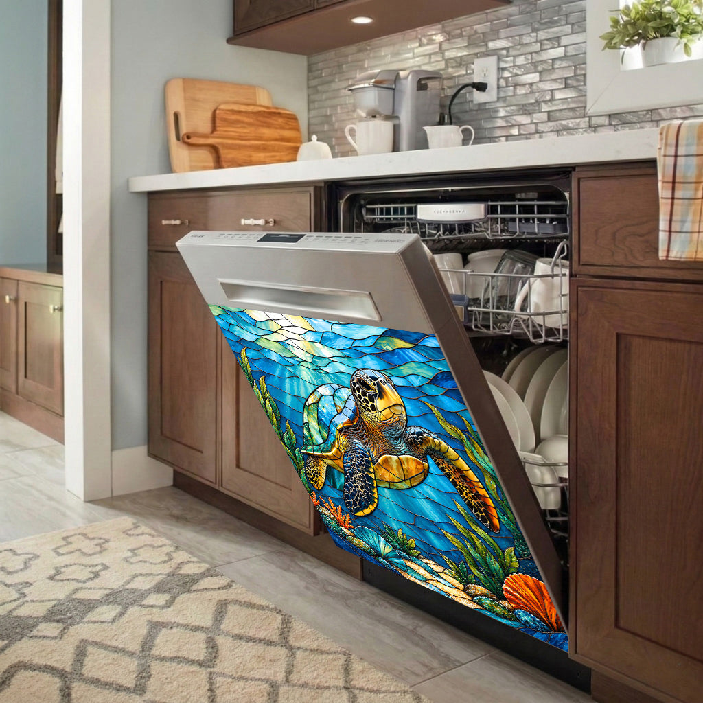 Sea Turtle Magnetic Dishwasher Vibrant Coastal Turtle