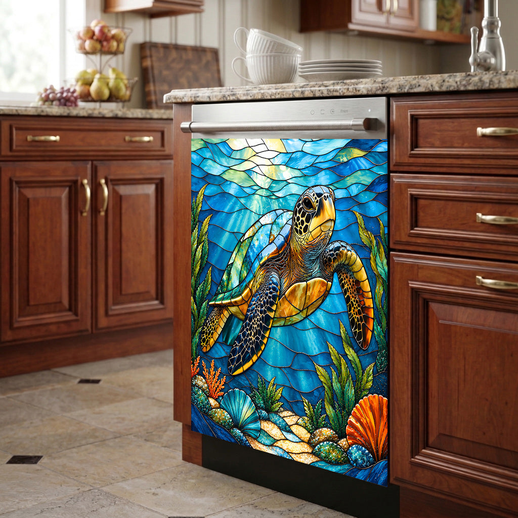 Sea Turtle Magnetic Dishwasher Vibrant Coastal Turtle