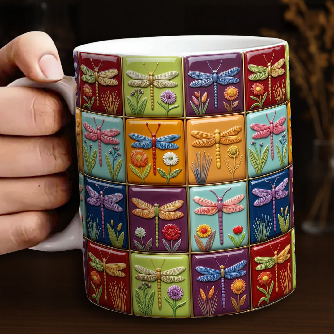Dragonfly 11Oz Mug Vintage Dragonfly Blocks