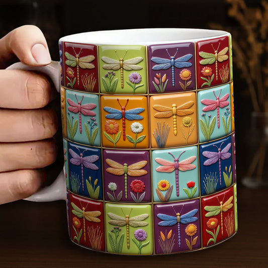 Dragonfly 11Oz Mug Vintage Dragonfly Blocks