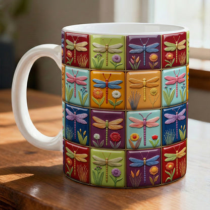 Dragonfly 11Oz Mug Vintage Dragonfly Blocks