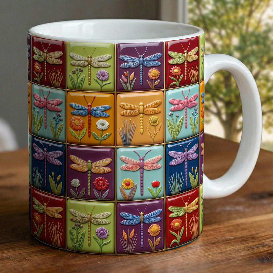 Dragonfly 11Oz Mug Vintage Dragonfly Blocks