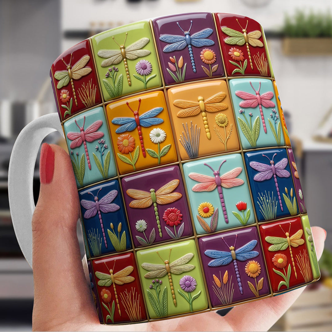 Dragonfly 11Oz Mug Vintage Dragonfly Blocks