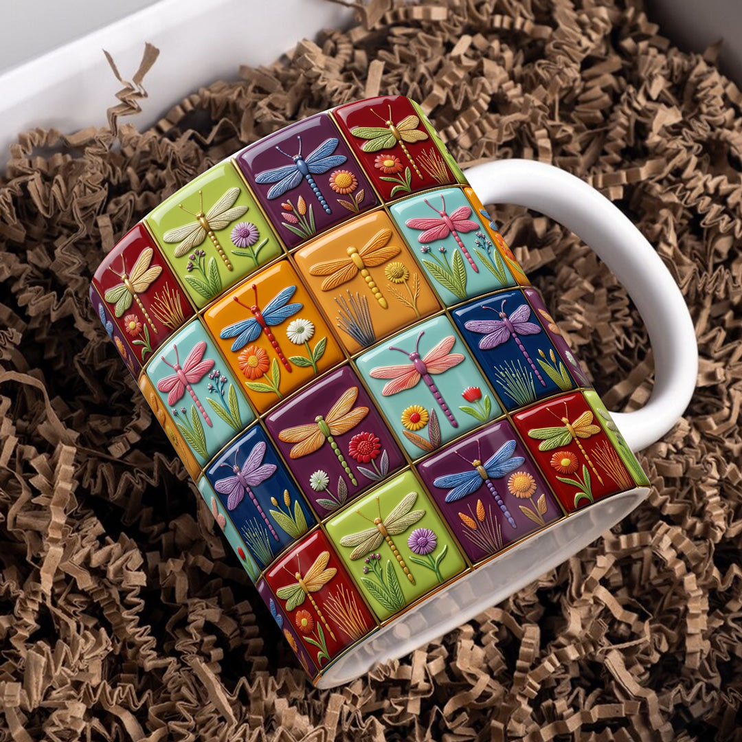 Dragonfly 11Oz Mug Vintage Dragonfly Blocks