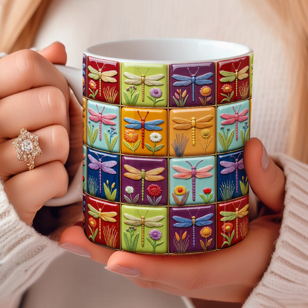 Dragonfly 11Oz Mug Vintage Dragonfly Blocks