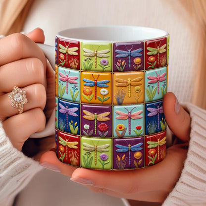 Dragonfly 11Oz Mug Vintage Dragonfly Blocks