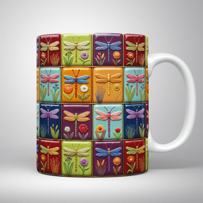 Dragonfly 11Oz Mug Vintage Dragonfly Blocks