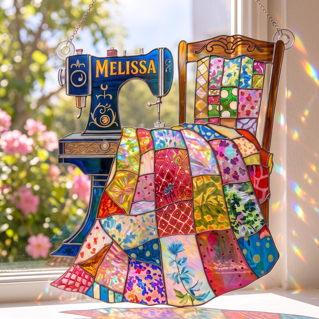 Sewing Lover Decor 3D Glass Suncatcher Custom Name Quilter's Magic Seams