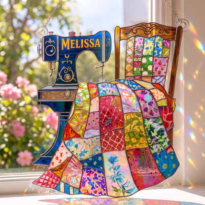 Sewing Lover Decor 3D Glass Suncatcher Custom Name Quilter's Magic Seams