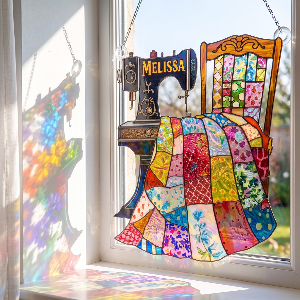 Sewing Lover Decor 3D Glass Suncatcher Custom Name Quilter's Magic Seams