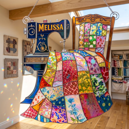 Sewing Lover Decor 3D Glass Suncatcher Custom Name Quilter's Magic Seams