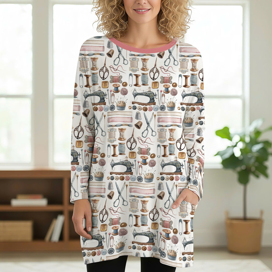 Sewing Lover Long Sleeve Tunic Vintage Sewing Tools