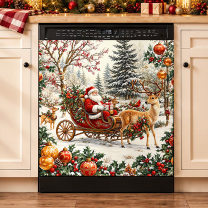 Christmas Magnetic Dishwasher Cover Vintage Santa Sleigh