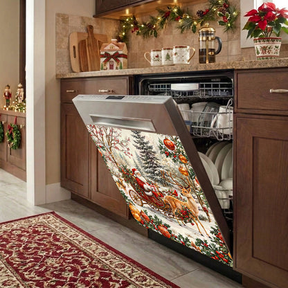 Christmas Magnetic Dishwasher Cover Vintage Santa Sleigh