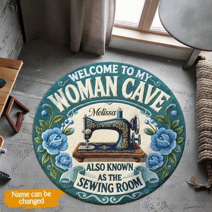 Sewing Lover Round Rug Personalized Welcome To My Woman Cave