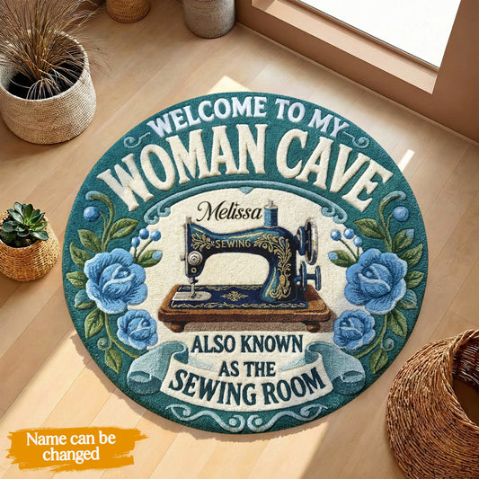 Sewing Lover Round Rug Personalized Welcome To My Woman Cave