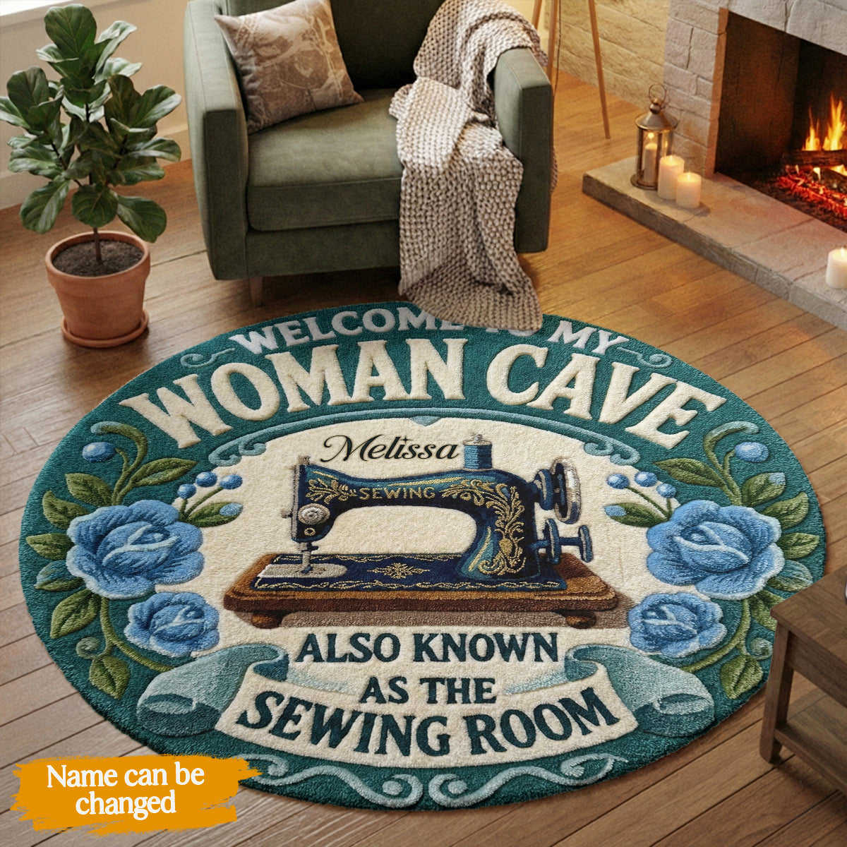 Sewing Lover Round Rug Personalized Welcome To My Woman Cave