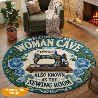 Sewing Lover Round Rug Personalized Welcome To My Woman Cave
