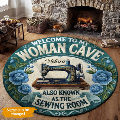 Sewing Lover Round Rug Personalized Welcome To My Woman Cave