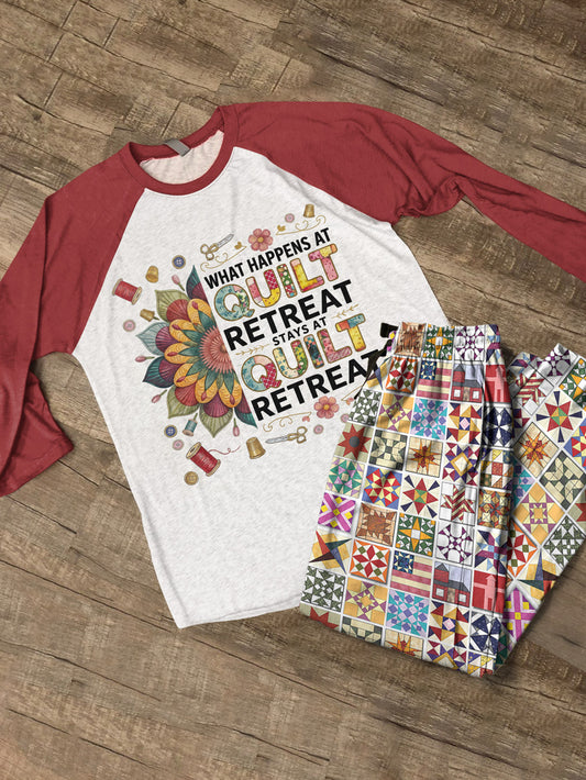 Quilting Lover Raglan Lounge Pajamas What Happens At Quilt Retreat Stays At Quilt Retreat