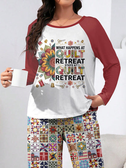 Quilting Lover Raglan Lounge Pajamas What Happens At Quilt Retreat Stays At Quilt Retreat