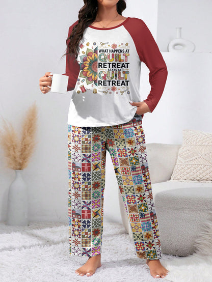 Quilting Lover Raglan Lounge Pajamas What Happens At Quilt Retreat Stays At Quilt Retreat